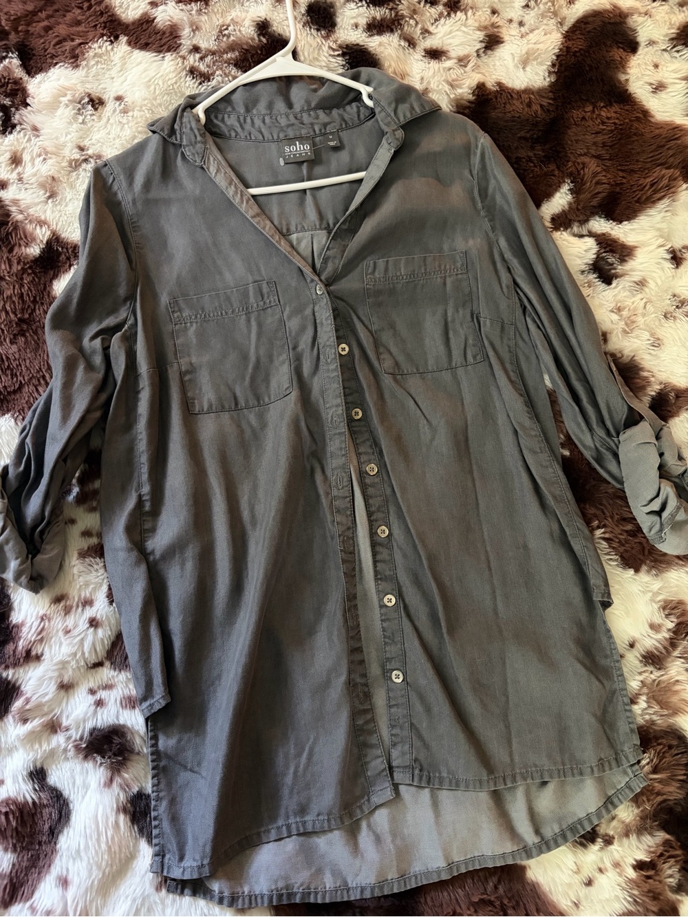 New York & Company SOHO Button-Front Tunic Shirt - Gray